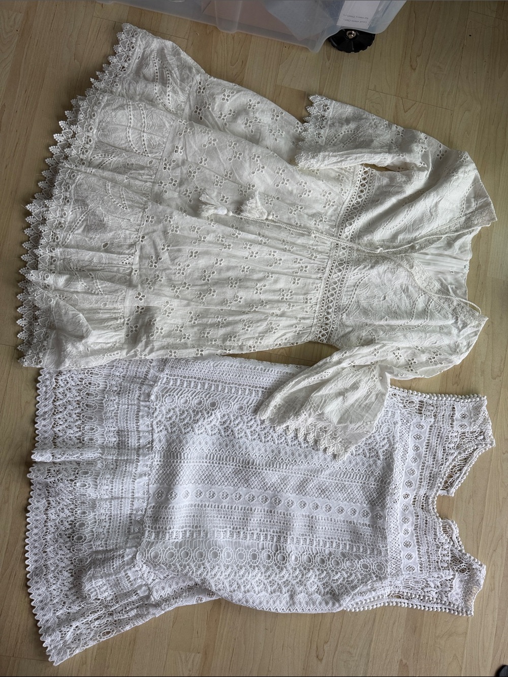 White Eyelet Lace Dresses Set - Feminine Mini Dresses